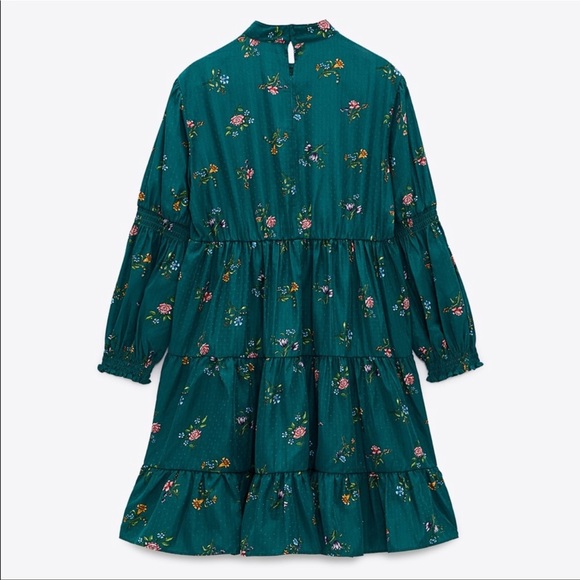 ZARA GreenPrint Mini Floral Dress Size S High Neck NWT. - Picture 3 of 10
